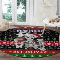 Dead Inside But Jolly Af Christmas Skeleton Round Carpet Xmas Holiday Patterns - Wonder Print Shop