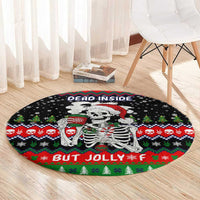 Dead Inside But Jolly Af Christmas Skeleton Round Carpet Xmas Holiday Patterns - Wonder Print Shop
