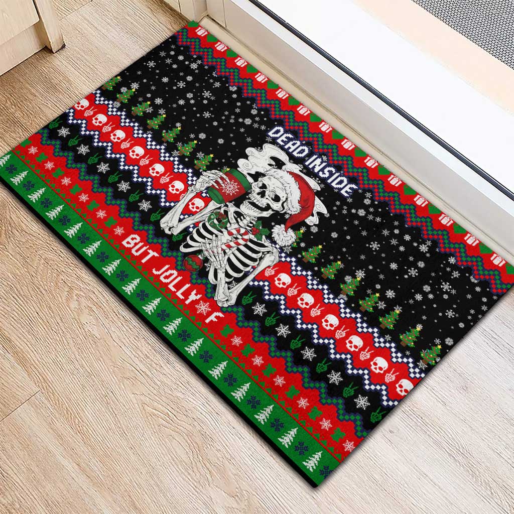 Dead Inside But Jolly Af Christmas Skeleton Rubber Doormat Xmas Holiday Patterns - Wonder Print Shop
