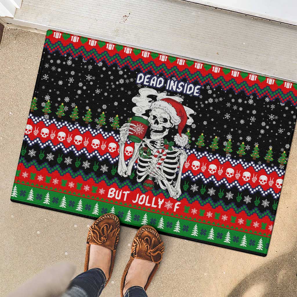 Dead Inside But Jolly Af Christmas Skeleton Rubber Doormat Xmas Holiday Patterns - Wonder Print Shop