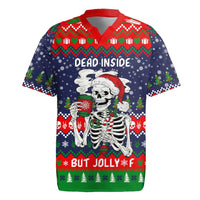 Dead Inside But Jolly Af Christmas Skeleton Rugby Jersey Xmas Holiday Patterns - Wonder Print Shop
