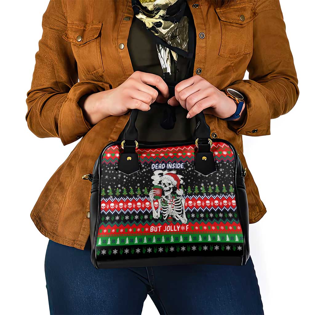 Dead Inside But Jolly Af Christmas Skeleton Shoulder Handbag Xmas Holiday Patterns - Wonder Print Shop