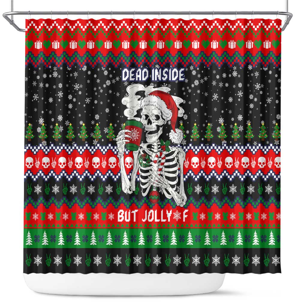 Dead Inside But Jolly Af Christmas Skeleton Shower Curtain Xmas Holiday Patterns - Wonder Print Shop