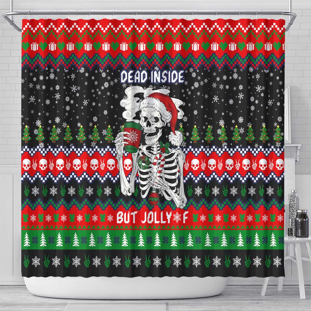 Dead Inside But Jolly Af Christmas Skeleton Shower Curtain Xmas Holiday Patterns - Wonder Print Shop
