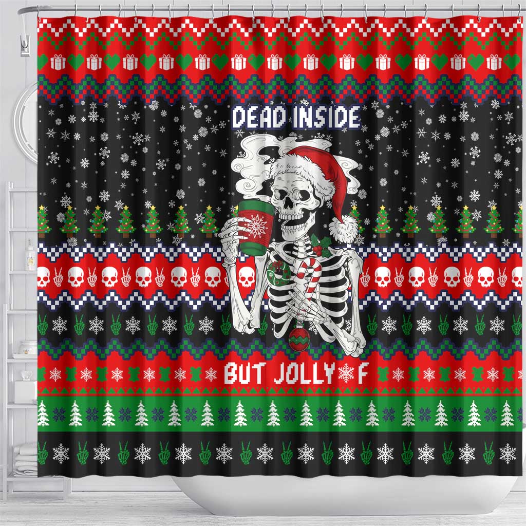 Dead Inside But Jolly Af Christmas Skeleton Shower Curtain Xmas Holiday Patterns - Wonder Print Shop