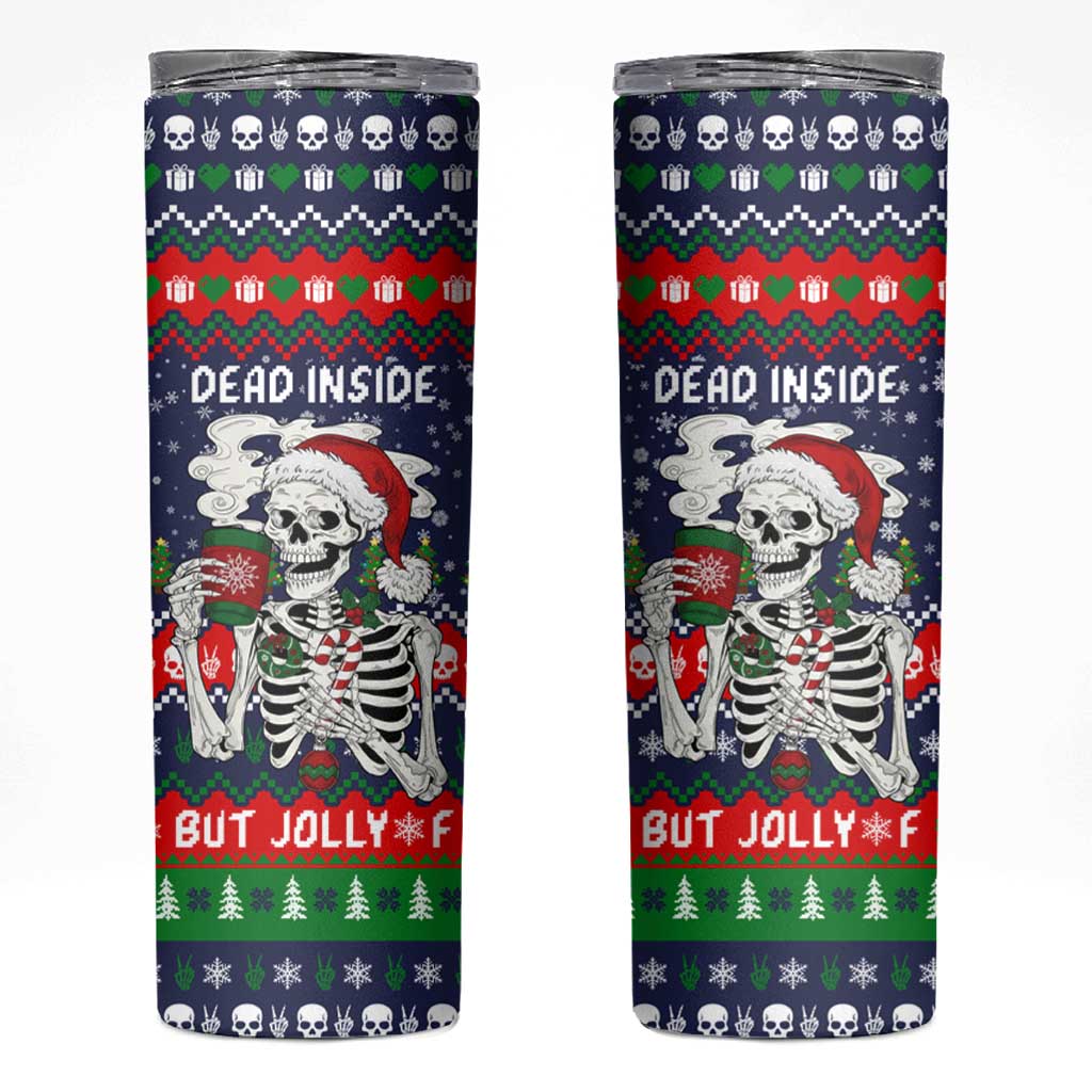 Dead Inside But Jolly Af Christmas Skeleton Skinny Tumbler Xmas Holiday Patterns - Wonder Print Shop