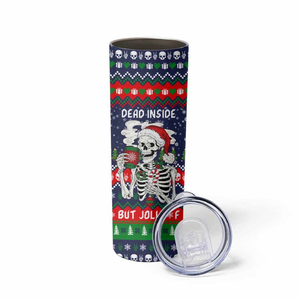 Dead Inside But Jolly Af Christmas Skeleton Skinny Tumbler Xmas Holiday Patterns - Wonder Print Shop