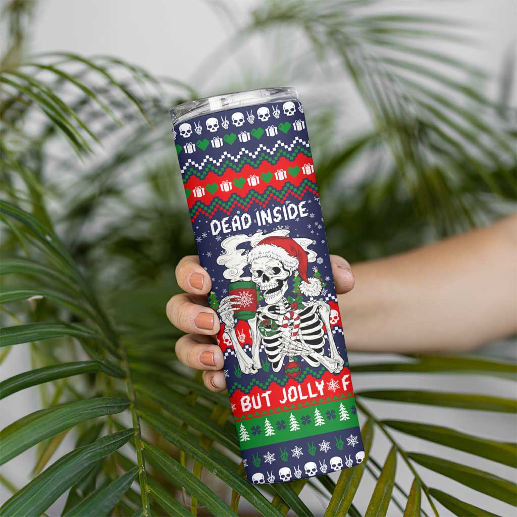 Dead Inside But Jolly Af Christmas Skeleton Skinny Tumbler Xmas Holiday Patterns - Wonder Print Shop