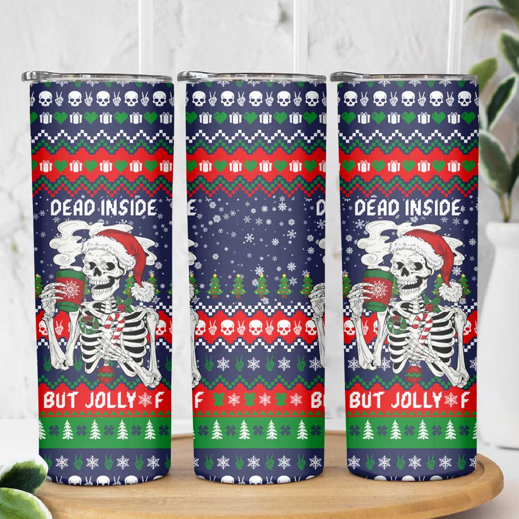 Dead Inside But Jolly Af Christmas Skeleton Skinny Tumbler Xmas Holiday Patterns - Wonder Print Shop