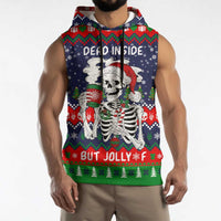Dead Inside But Jolly Af Christmas Skeleton Sleeveless Hoodie Xmas Holiday Patterns - Wonder Print Shop