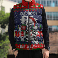 Dead Inside But Jolly Af Christmas Skeleton Sleeveless Puffer Jacket Xmas Holiday Patterns - Wonder Print Shop
