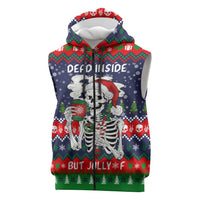 Dead Inside But Jolly Af Christmas Skeleton Sleeveless Zip Hoodie Xmas Holiday Patterns - Wonder Print Shop