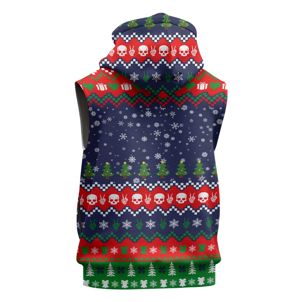 Dead Inside But Jolly Af Christmas Skeleton Sleeveless Zip Hoodie Xmas Holiday Patterns - Wonder Print Shop