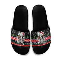 Dead Inside But Jolly Af Christmas Skeleton Slide Sandals Xmas Holiday Patterns - Wonder Print Shop
