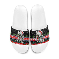 Dead Inside But Jolly Af Christmas Skeleton Slide Sandals Xmas Holiday Patterns - Wonder Print Shop