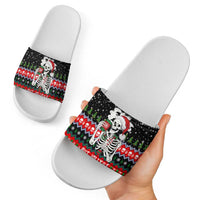 Dead Inside But Jolly Af Christmas Skeleton Slide Sandals Xmas Holiday Patterns - Wonder Print Shop