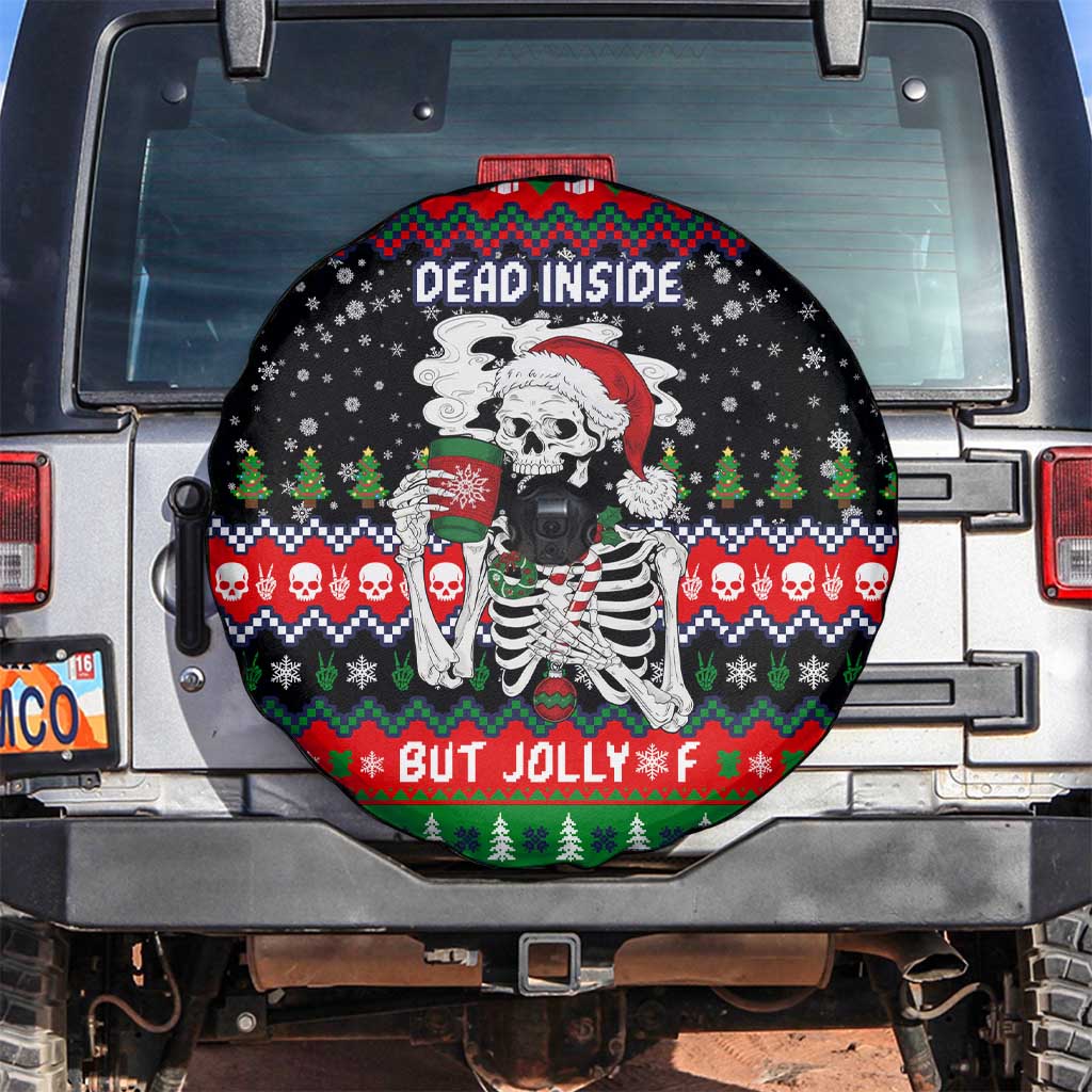 Dead Inside But Jolly Af Christmas Skeleton Spare Tire Cover Xmas Holiday Patterns - Wonder Print Shop