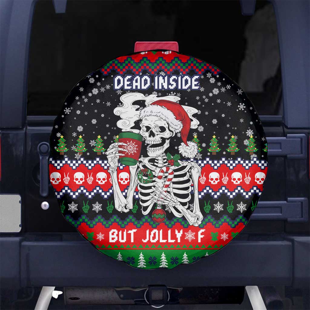 Dead Inside But Jolly Af Christmas Skeleton Spare Tire Cover Xmas Holiday Patterns - Wonder Print Shop