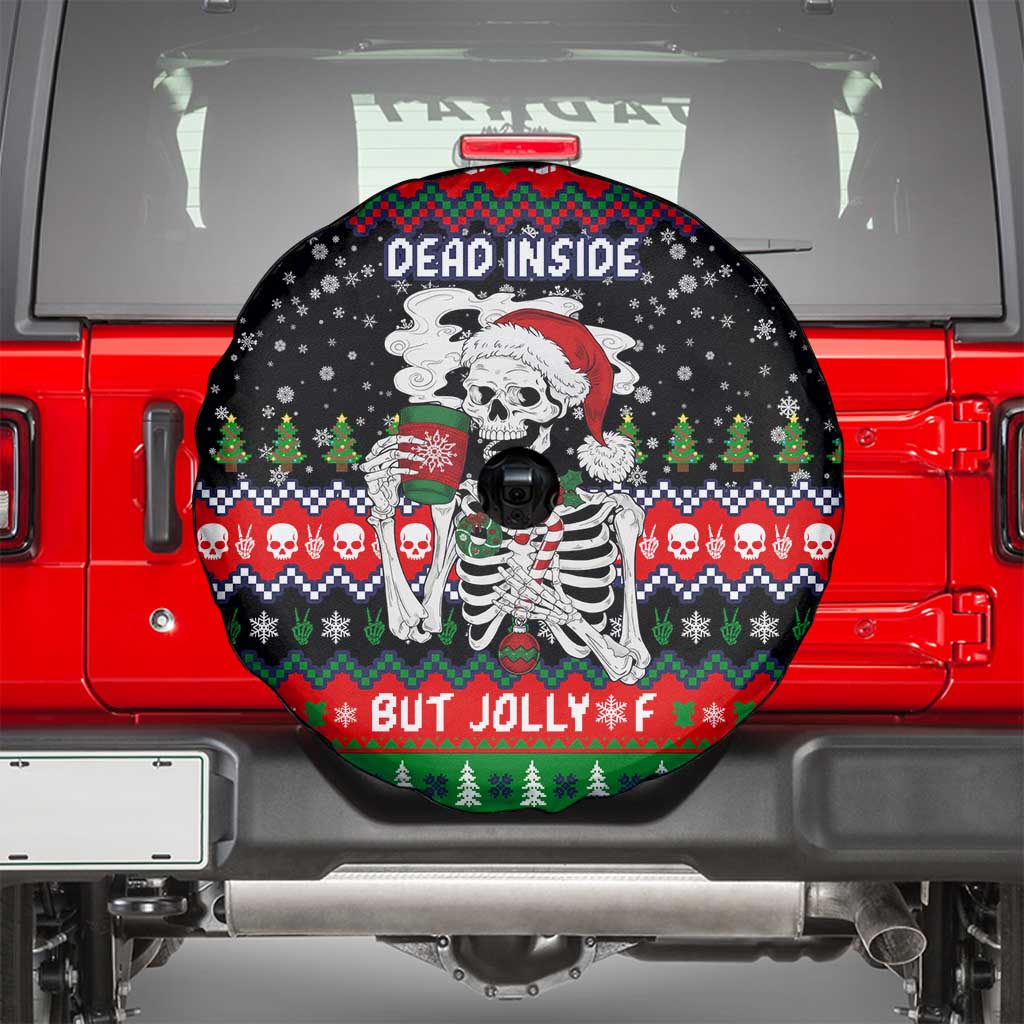 Dead Inside But Jolly Af Christmas Skeleton Spare Tire Cover Xmas Holiday Patterns - Wonder Print Shop