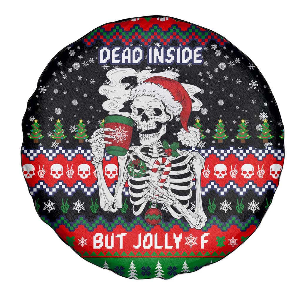 Dead Inside But Jolly Af Christmas Skeleton Spare Tire Cover Xmas Holiday Patterns - Wonder Print Shop