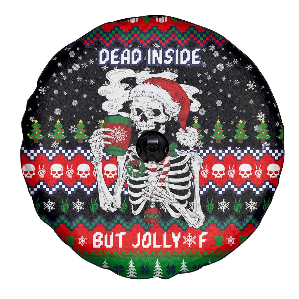 Dead Inside But Jolly Af Christmas Skeleton Spare Tire Cover Xmas Holiday Patterns - Wonder Print Shop