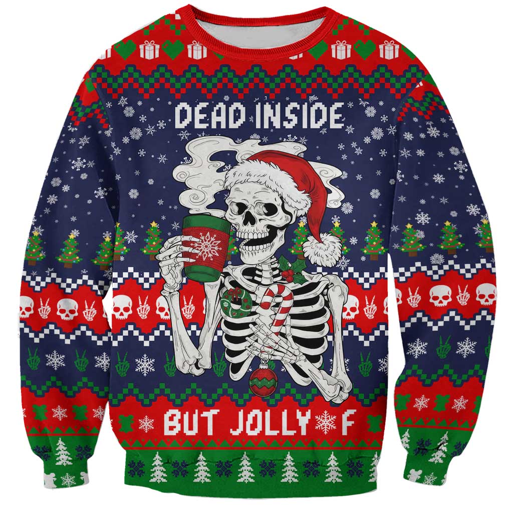 Dead Inside But Jolly Af Christmas Skeleton Sweatshirt Xmas Holiday Patterns - Wonder Print Shop