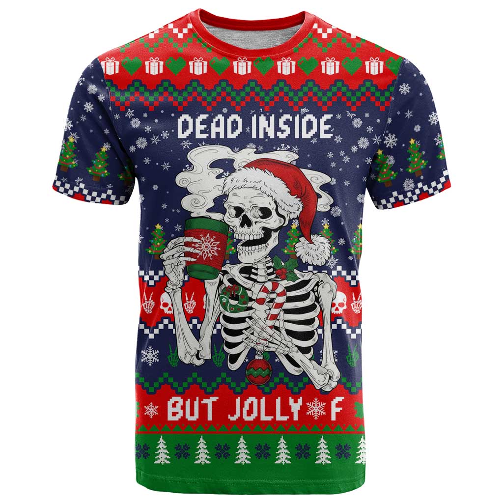 Dead Inside But Jolly Af Christmas Skeleton T Shirt Xmas Holiday Patterns - Wonder Print Shop