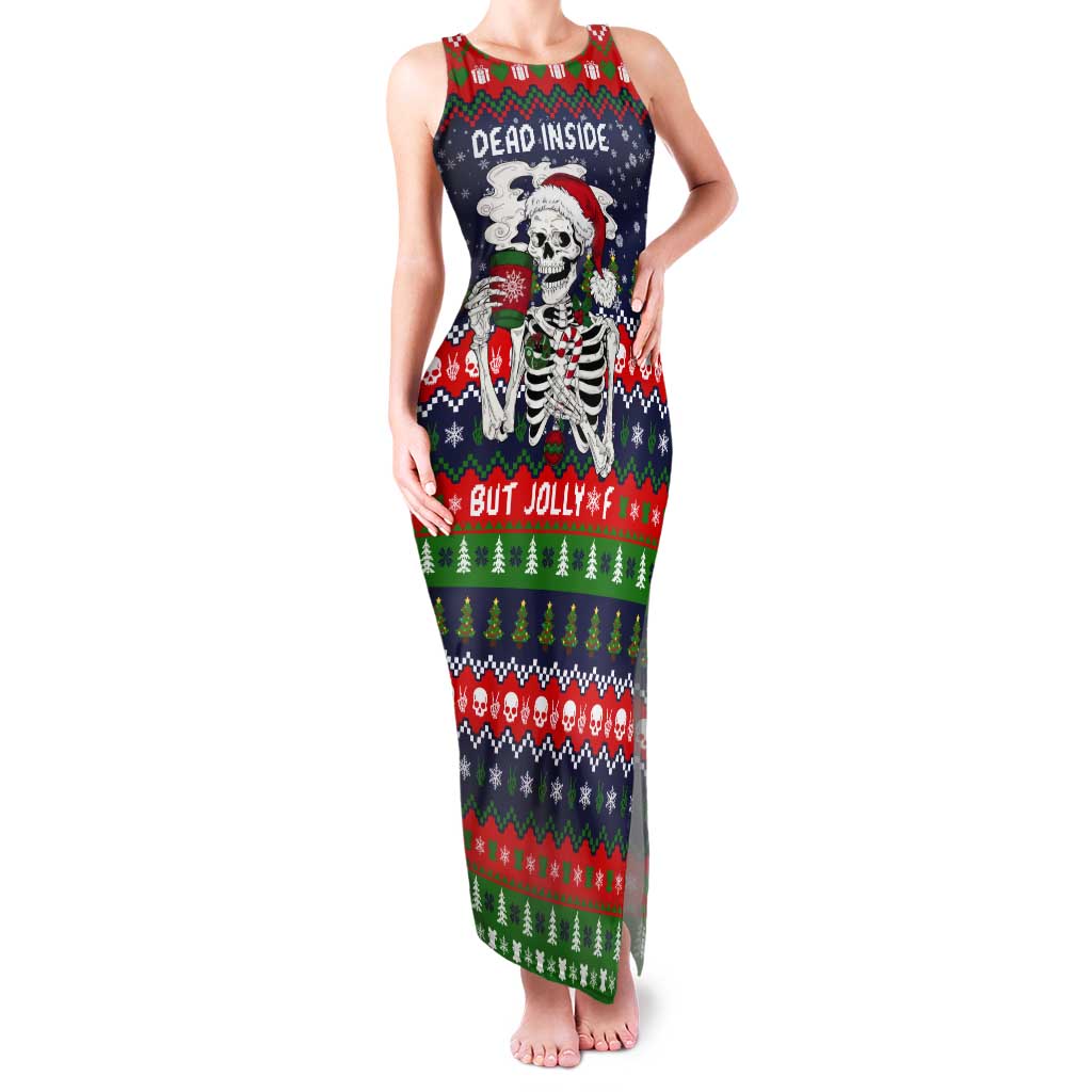 Dead Inside But Jolly Af Christmas Skeleton Tank Maxi Dress Xmas Holiday Patterns - Wonder Print Shop