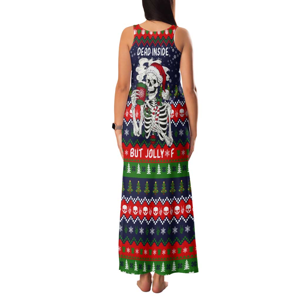 Dead Inside But Jolly Af Christmas Skeleton Tank Maxi Dress Xmas Holiday Patterns - Wonder Print Shop