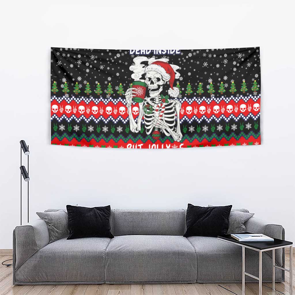 Dead Inside But Jolly Af Christmas Skeleton Tapestry Xmas Holiday Patterns - Wonder Print Shop
