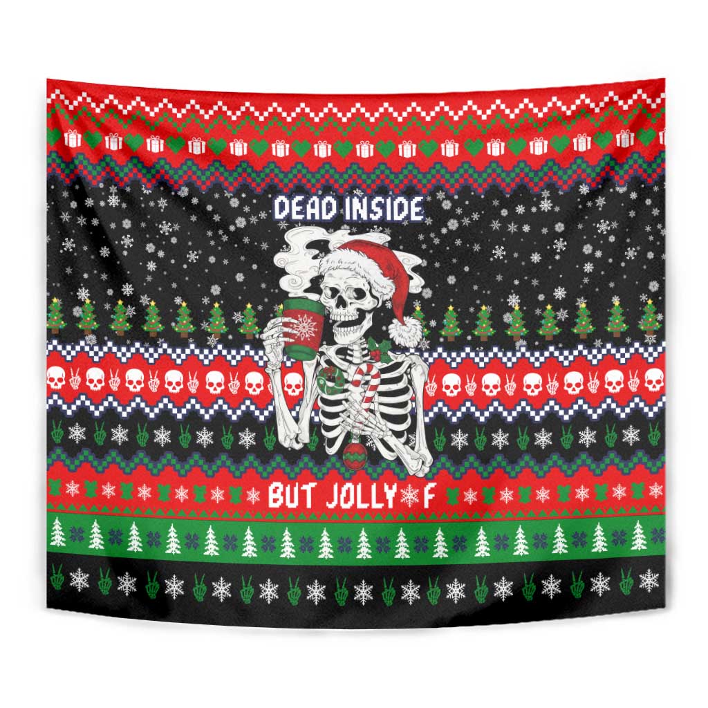 Dead Inside But Jolly Af Christmas Skeleton Tapestry Xmas Holiday Patterns - Wonder Print Shop