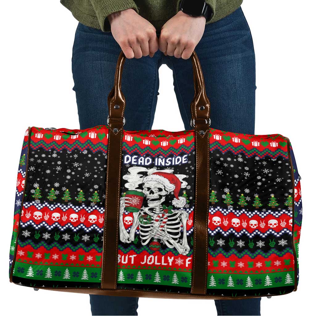 Dead Inside But Jolly Af Christmas Skeleton Travel Bag Xmas Holiday Patterns - Wonder Print Shop