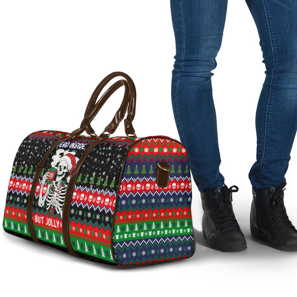 Dead Inside But Jolly Af Christmas Skeleton Travel Bag Xmas Holiday Patterns - Wonder Print Shop