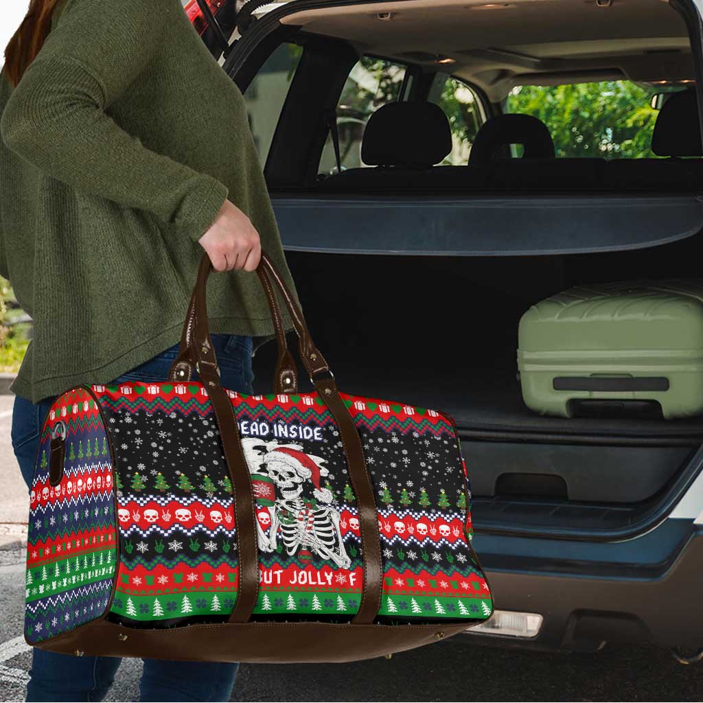 Dead Inside But Jolly Af Christmas Skeleton Travel Bag Xmas Holiday Patterns - Wonder Print Shop