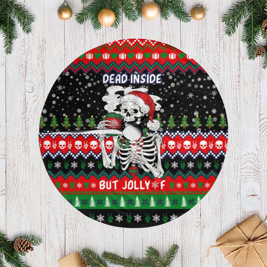 Dead Inside But Jolly Af Christmas Skeleton Tree Skirt Xmas Holiday Patterns - Wonder Print Shop