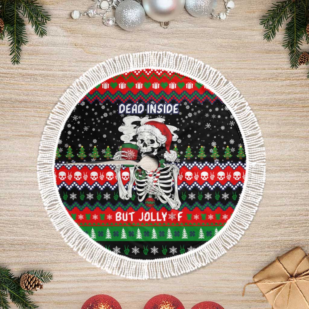 Dead Inside But Jolly Af Christmas Skeleton Tree Skirt Xmas Holiday Patterns - Wonder Print Shop