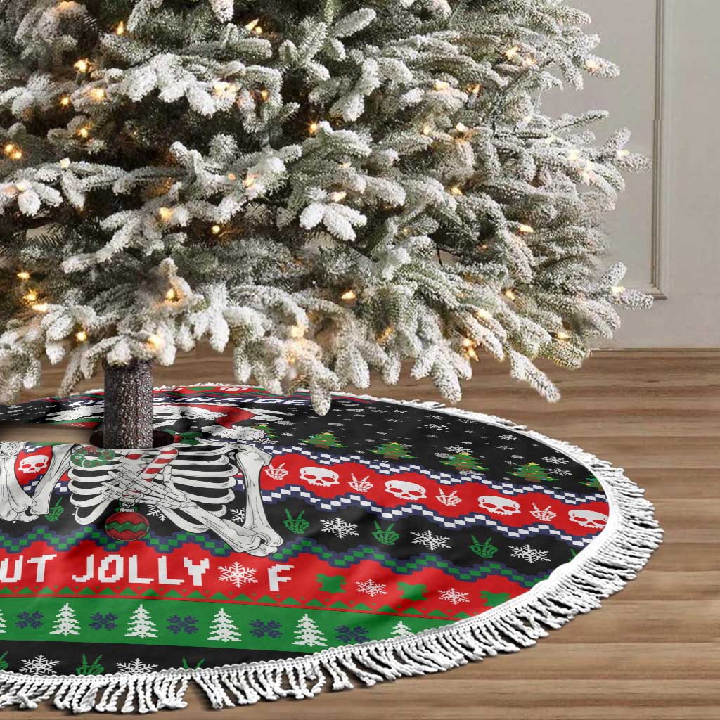 Dead Inside But Jolly Af Christmas Skeleton Tree Skirt Xmas Holiday Patterns - Wonder Print Shop