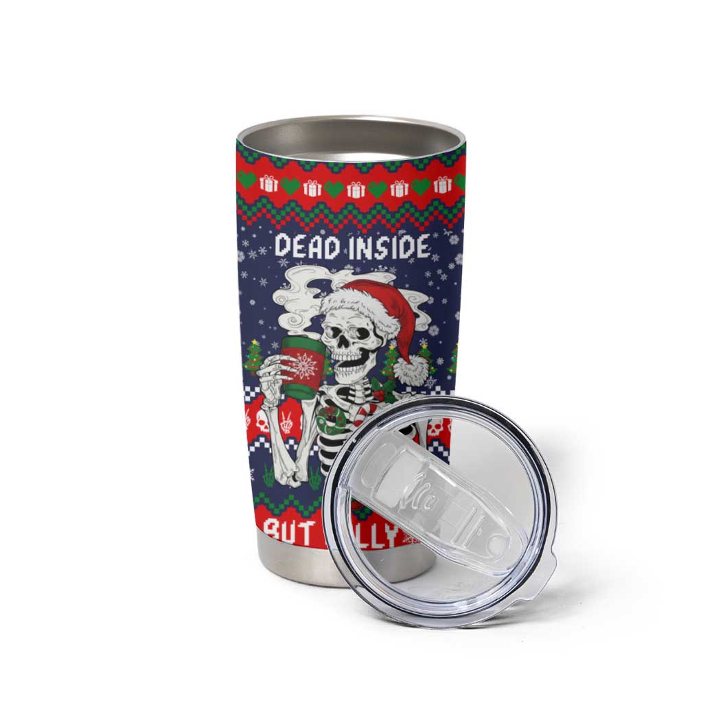 Dead Inside But Jolly Af Christmas Skeleton Tumbler Cup Xmas Holiday Patterns - Wonder Print Shop