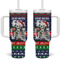 Dead Inside But Jolly Af Christmas Skeleton Tumbler With Handle Xmas Holiday Patterns - Wonder Print Shop