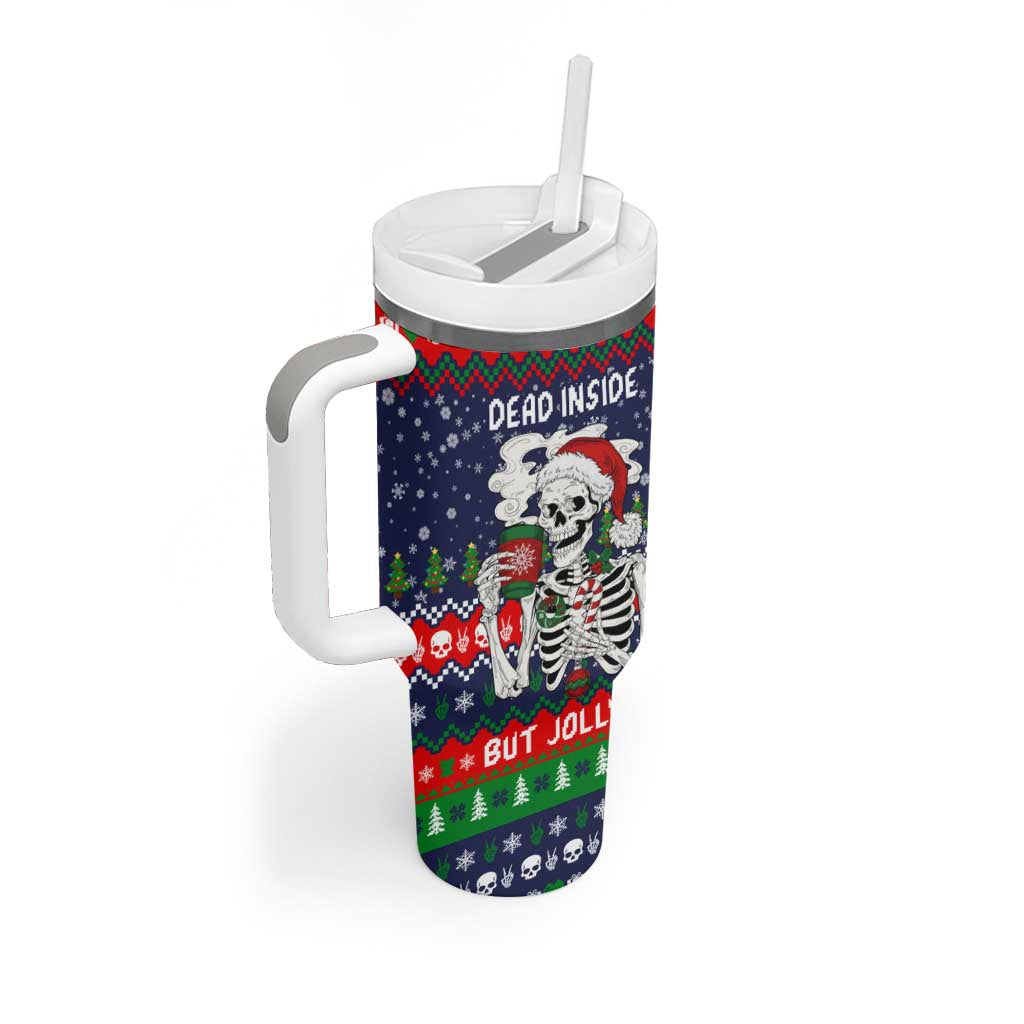 Dead Inside But Jolly Af Christmas Skeleton Tumbler With Handle Xmas Holiday Patterns - Wonder Print Shop