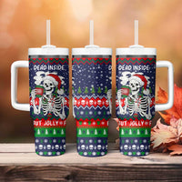 Dead Inside But Jolly Af Christmas Skeleton Tumbler With Handle Xmas Holiday Patterns - Wonder Print Shop