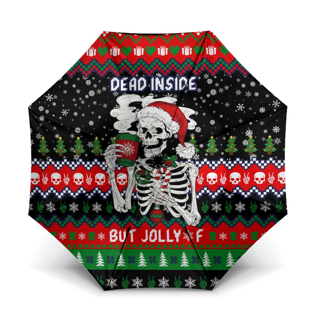 Dead Inside But Jolly Af Christmas Skeleton Umbrella Xmas Holiday Patterns - Wonder Print Shop