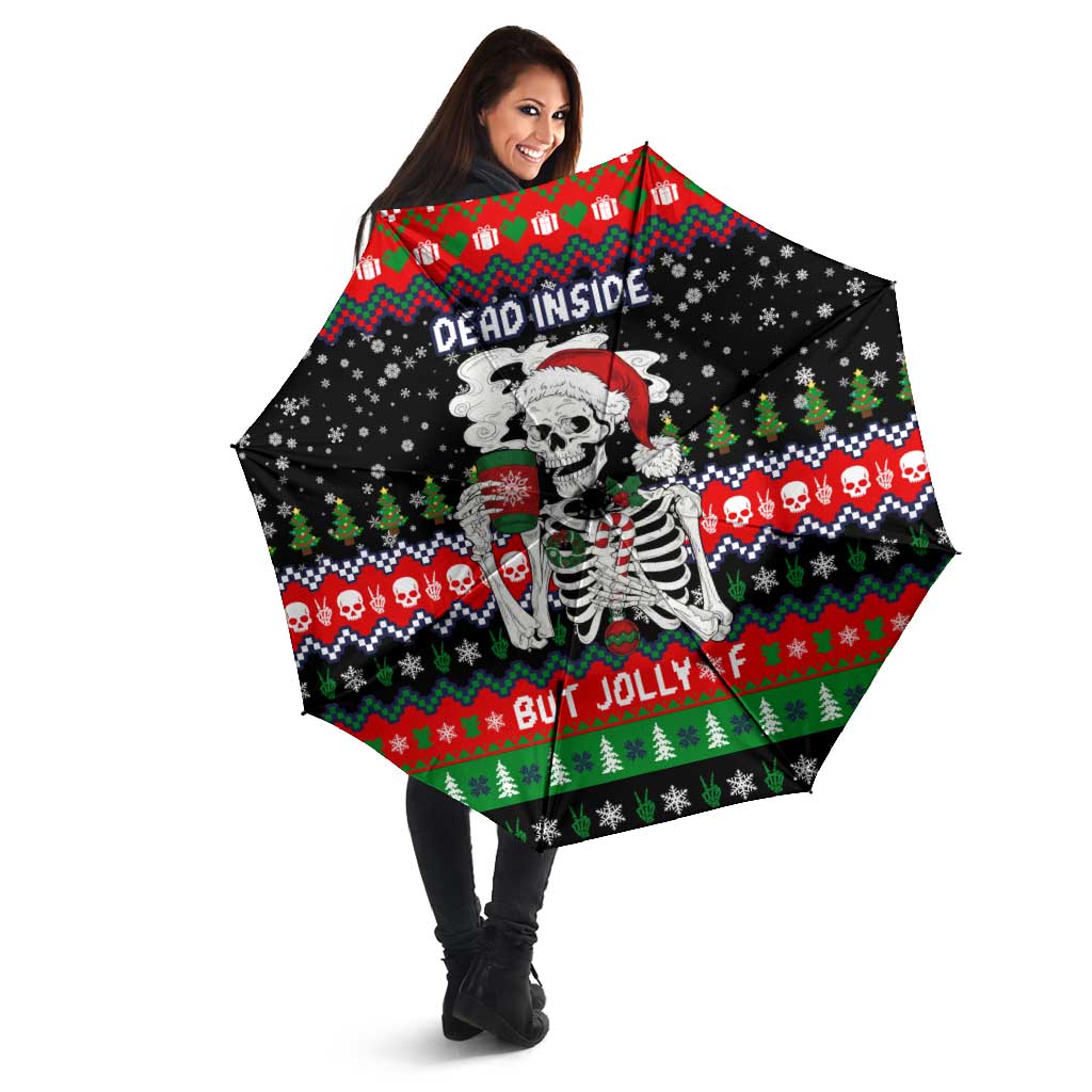 Dead Inside But Jolly Af Christmas Skeleton Umbrella Xmas Holiday Patterns - Wonder Print Shop