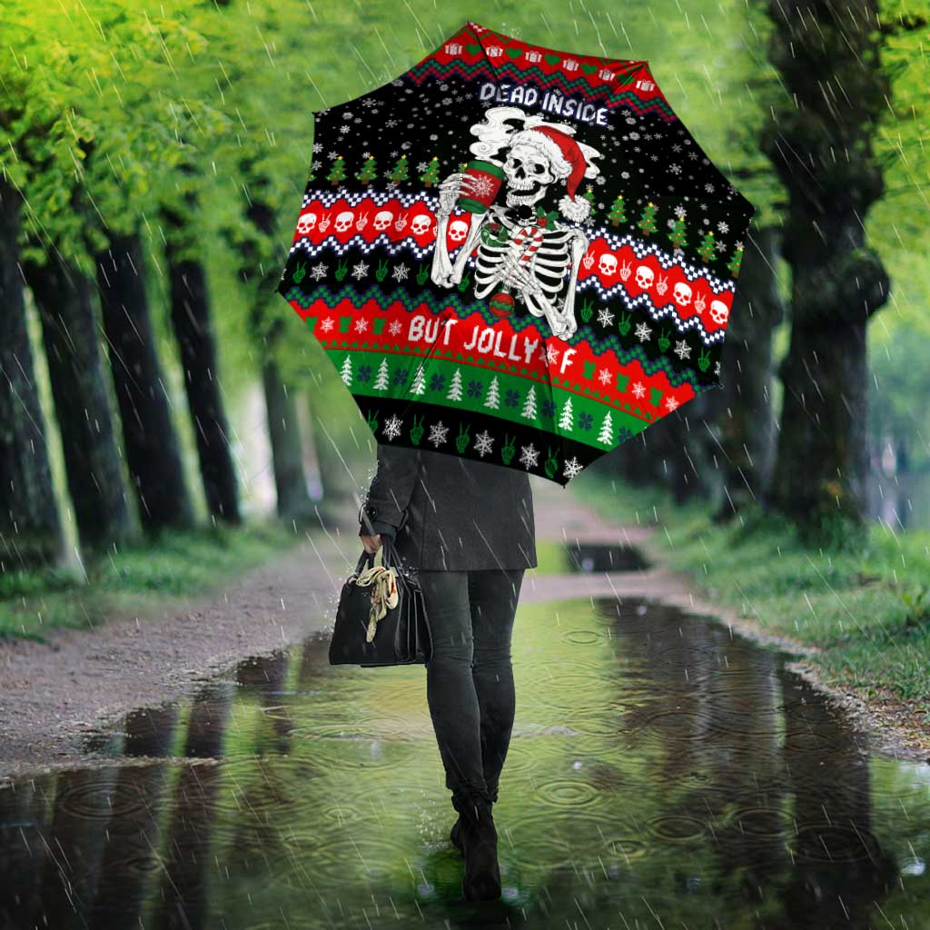 Dead Inside But Jolly Af Christmas Skeleton Umbrella Xmas Holiday Patterns - Wonder Print Shop