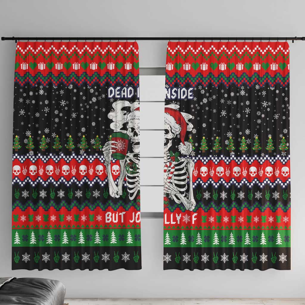 Dead Inside But Jolly Af Christmas Skeleton Window Curtain Xmas Holiday Patterns - Wonder Print Shop