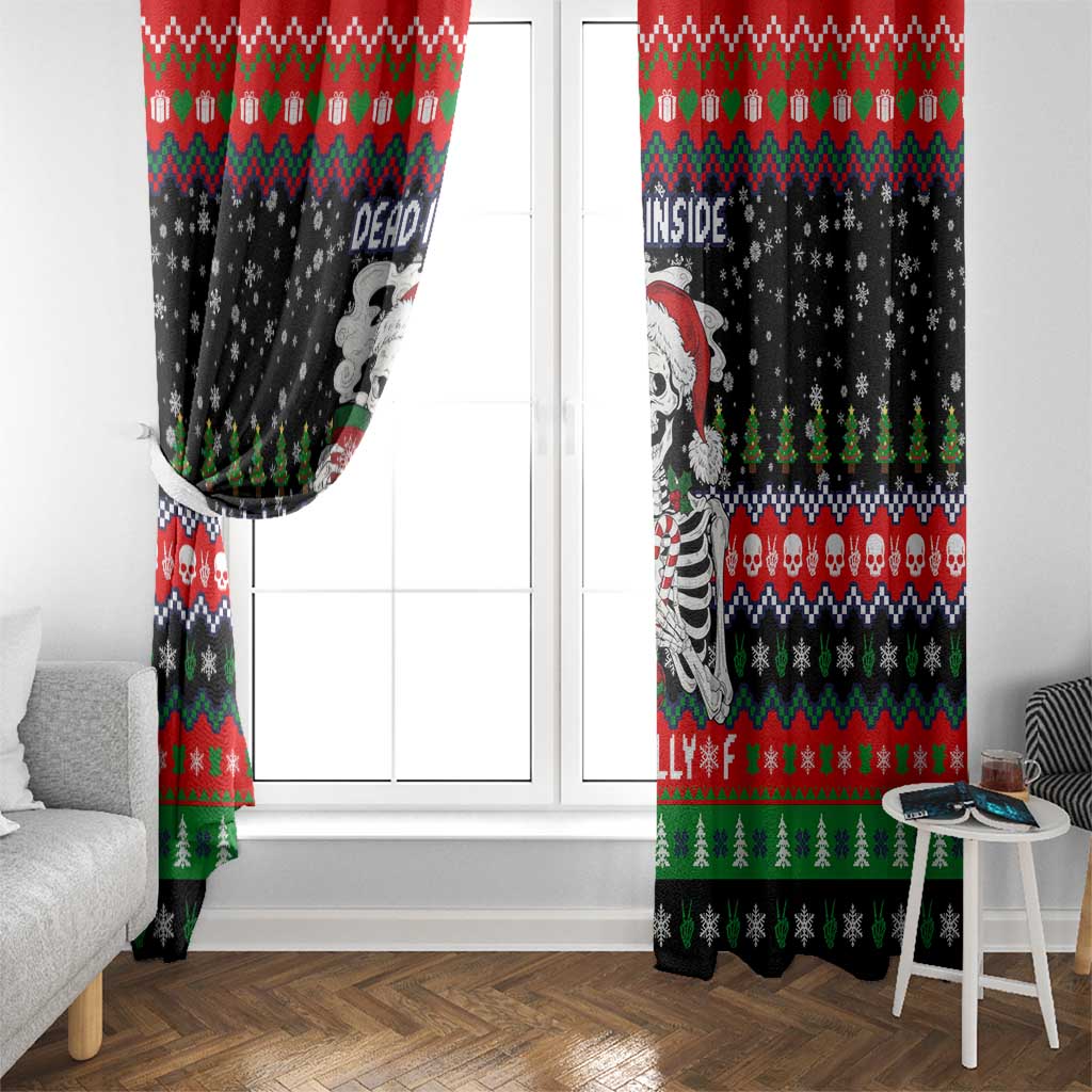 Dead Inside But Jolly Af Christmas Skeleton Window Curtain Xmas Holiday Patterns - Wonder Print Shop