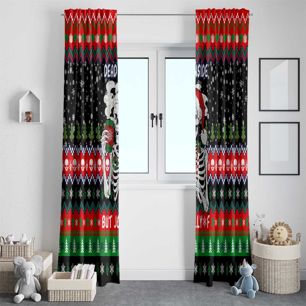 Dead Inside But Jolly Af Christmas Skeleton Window Curtain Xmas Holiday Patterns - Wonder Print Shop