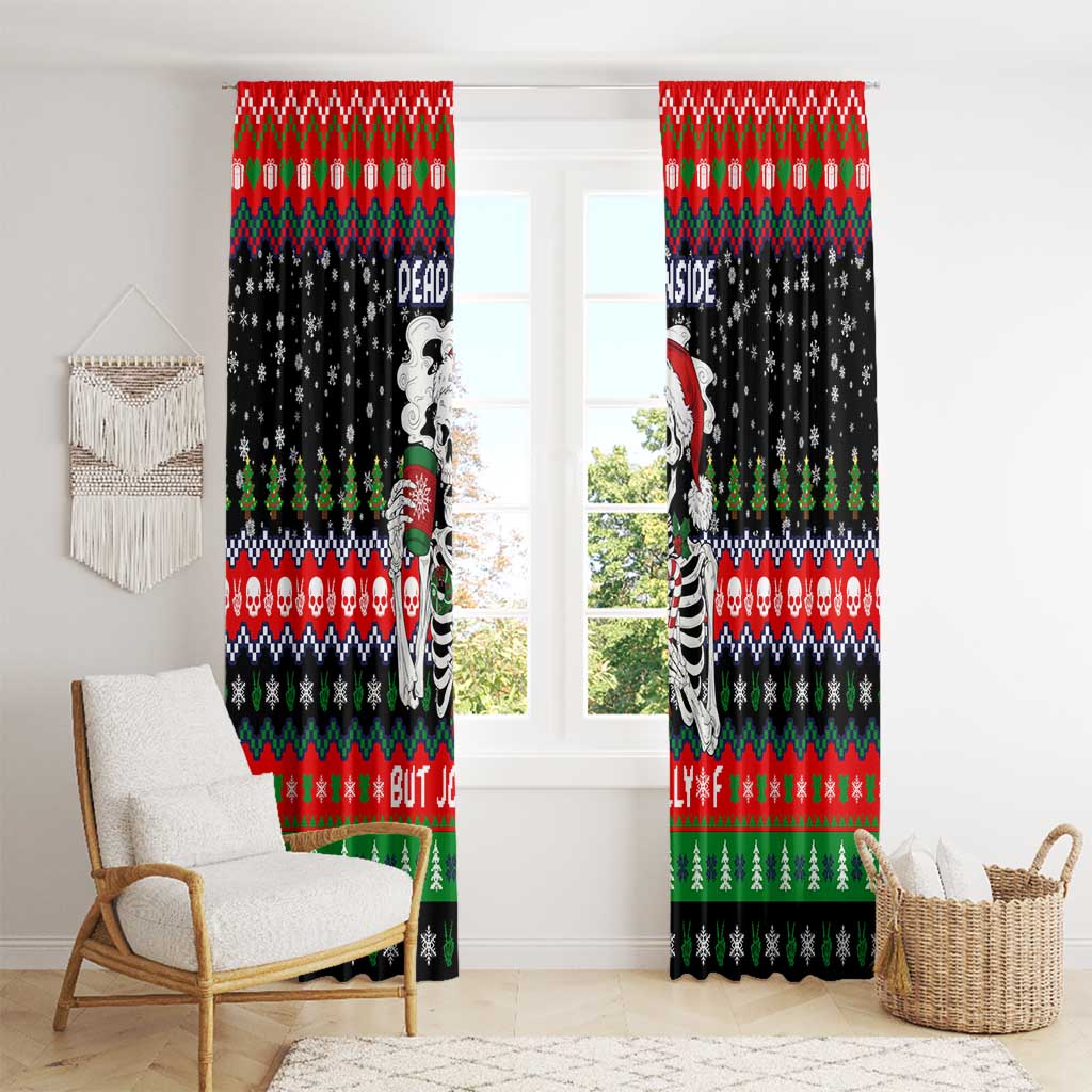 Dead Inside But Jolly Af Christmas Skeleton Window Curtain Xmas Holiday Patterns - Wonder Print Shop