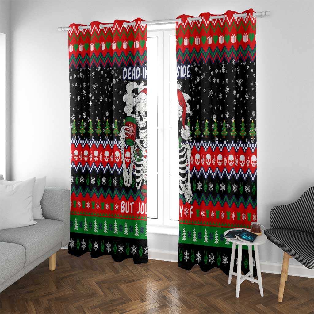 Dead Inside But Jolly Af Christmas Skeleton Window Curtain Xmas Holiday Patterns - Wonder Print Shop
