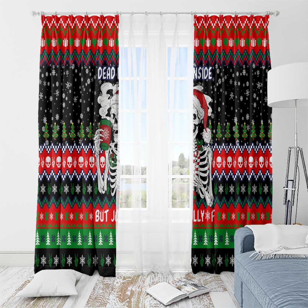 Dead Inside But Jolly Af Christmas Skeleton Window Curtain Xmas Holiday Patterns - Wonder Print Shop